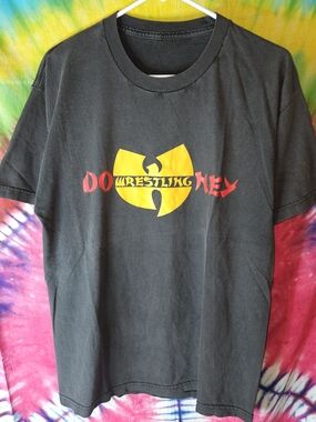 Black Do Hey Y2k Wrestling Logo Tee with Wu-tang Graphic